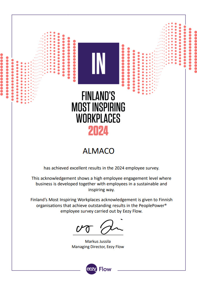 Most inspiring workplaces diploma ALMACO